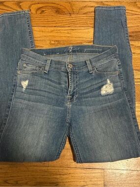 7 For All Mankind Distressed Blue Skinny Jeans